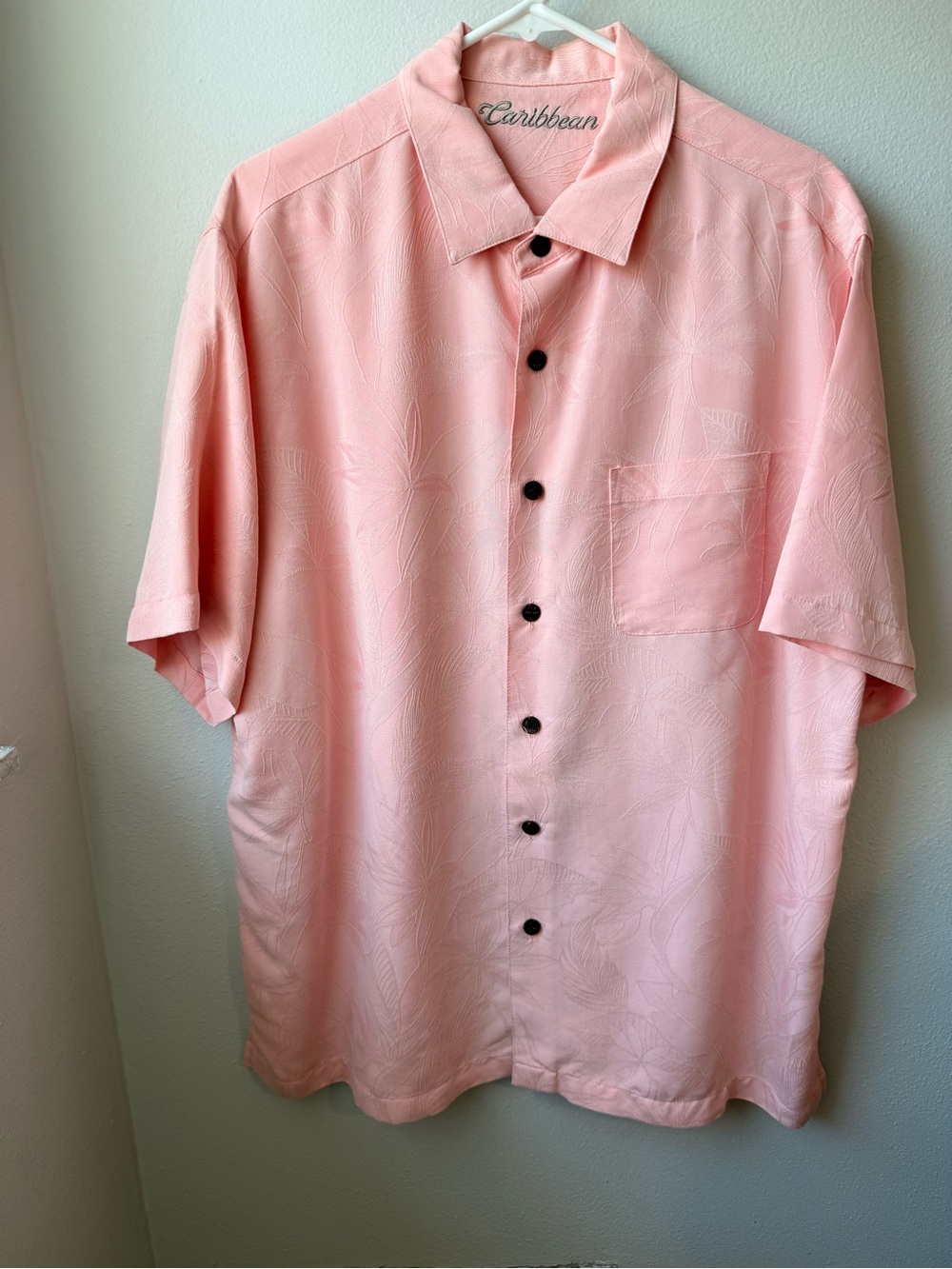 Caribbean Men’s Light Pink Short Sleeve Button-Down Camp Shirt